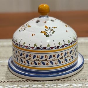 Vintage hand-crafted, Artisanal, ceramic domed cheese plate from Talavera Spain